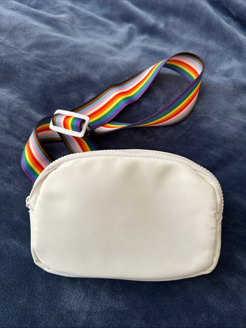 White Crossbody Bag with Rainbow Strap